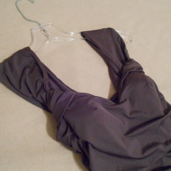 Badgley Mischka Ruched One Piece Swimsuit (Cocoa Brown) - Picture 3 of 7